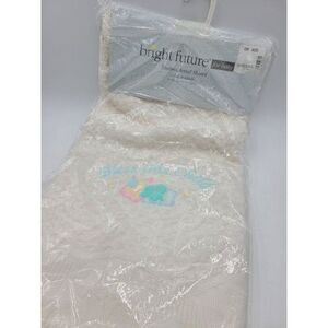 Vintage Bright Future White Woven Bless This Child Bear Moon Baby Blanket